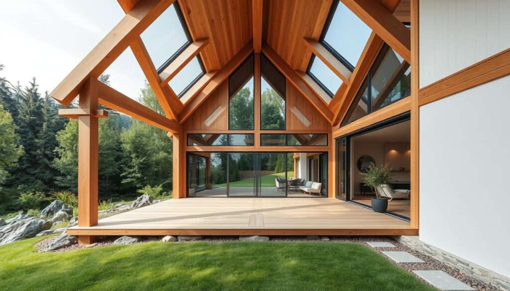 desain rumah kayu dengan ruang terbuka